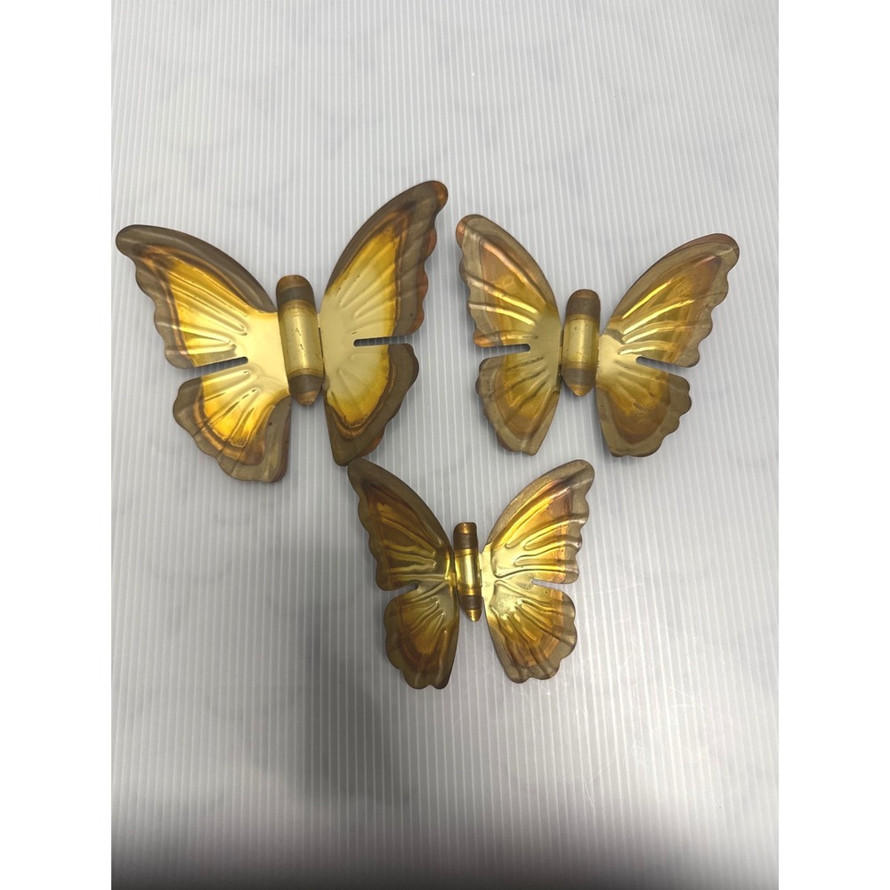 Vintage Metal Butterfly Wall Art Set 3 Brass Style Wall Decor Cottagecore